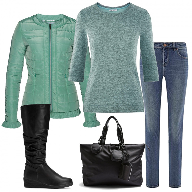 Outfit donna - Per tutti i giorni. Stile Basic per Tutti i giorni. Abbinamento con cappotti, stivali, borse a mano, maglieria, jeans skinny.