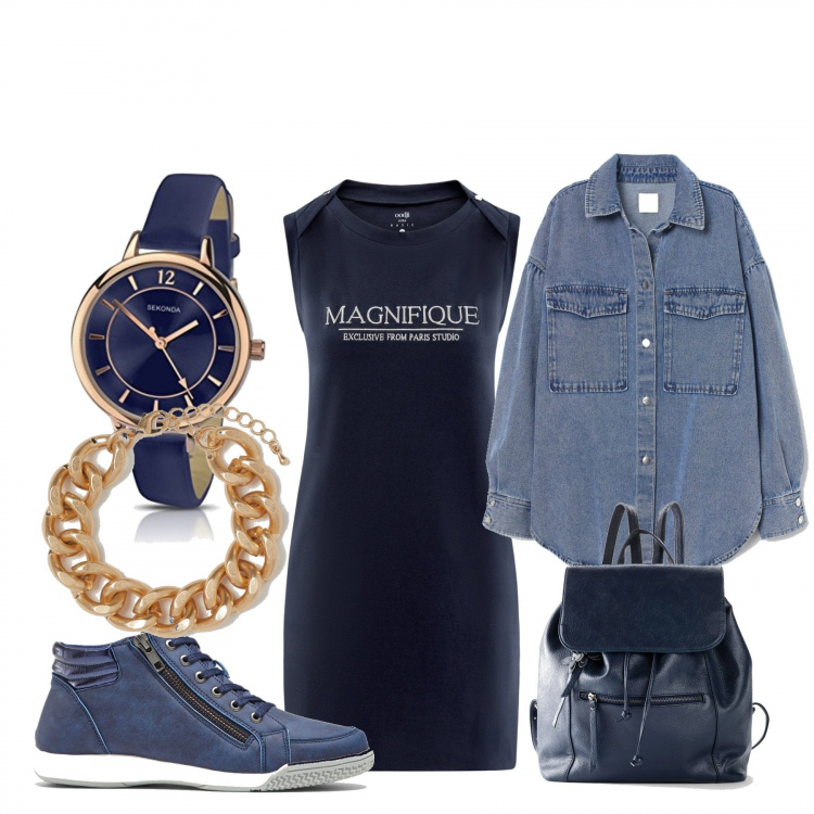 Outfit donna - Magnifique. Stile Basic per Tutti i giorni. Abbinamento con sneakers alte, zaini, vestiti corti, blazer, braccialetti, orologi analogici.