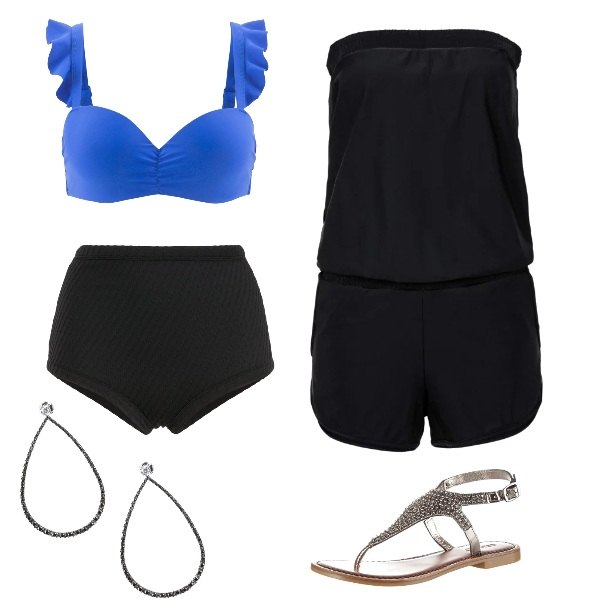 Outfit donna - Aperitivo in riva al mare. Stile Trendy per Mare. Abbinamento con tute, orecchini con farfallina argento.