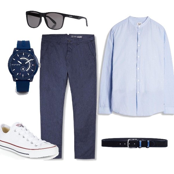 Outfit uomo - Blue. Stile Casual per Tutti i giorni. Abbinamento con scarpe bianco.