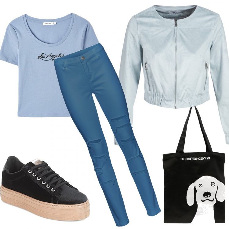 Outfit donna - Basic #8841. Stile Basic per Tutti i giorni. Abbinamento con pantaloni, t-shirt, giacche, sneakers, borse tote.