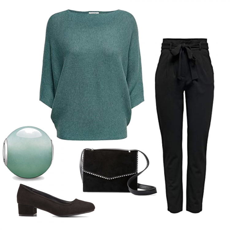 Outfit donna - Il maglione ampio. Stile Trendy per Tutti i giorni. Abbinamento con décolleté, borse a tracolla, pullovers, jeans, orologi.