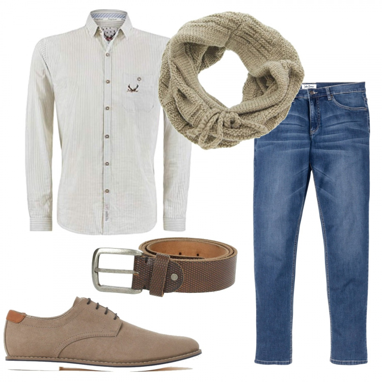 Outfit uomo - Casual #7174. Stile Casual per Tutti i giorni. Abbinamento con jeans, cinture, scarpe stringate, camicie, sciarpe.