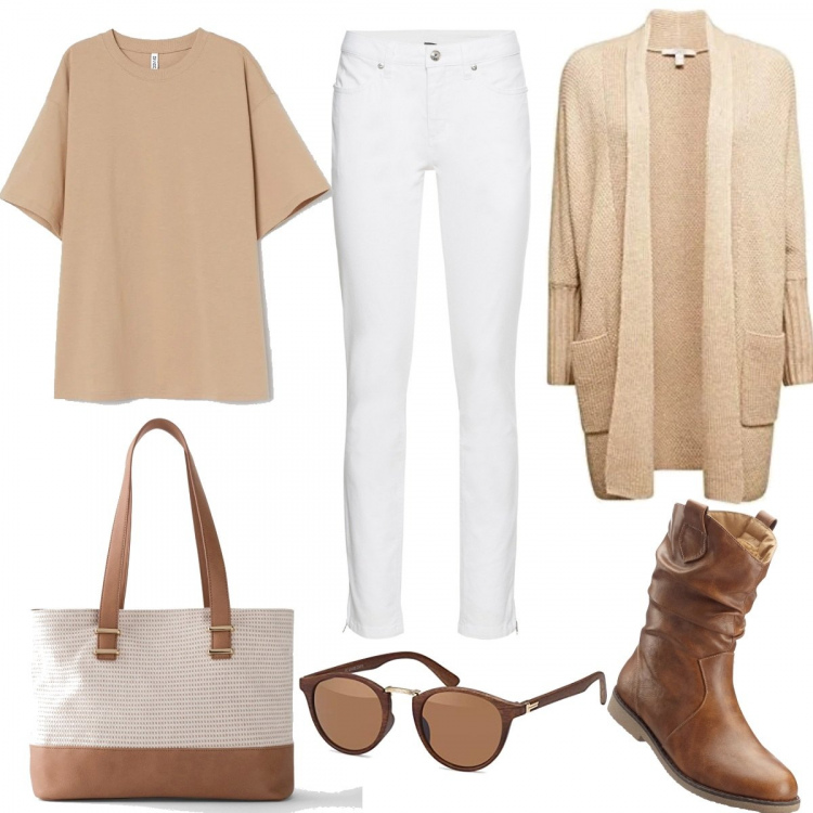 Outfit donna - Basic #8868. Stile Basic per Tutti i giorni. Abbinamento con jeans skinny, stivaletti, shopping bag, t-shirt, cappotti, occhiali da sole.