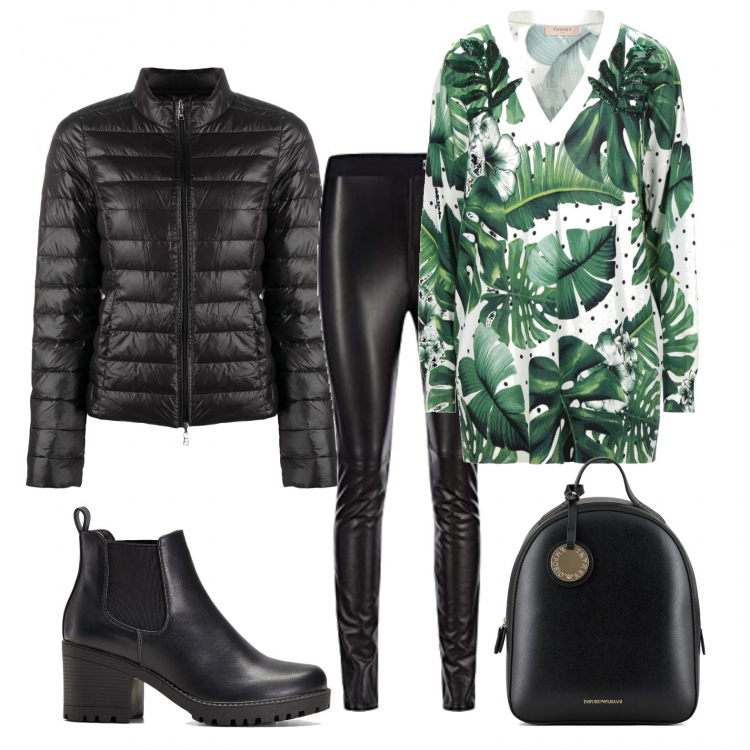 Outfit donna - A spasso per la città. Stile Trendy per Tutti i giorni. Abbinamento con stivaletti chelsea, pullovers, piumini, zaini, pantaloni.