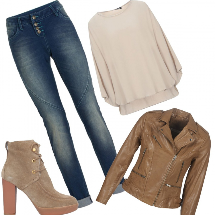 Outfit donna - Basic #8931. Stile Basic per Tutti i giorni. Abbinamento con jeans boyfriend, bluse, stivaletti, blazer.