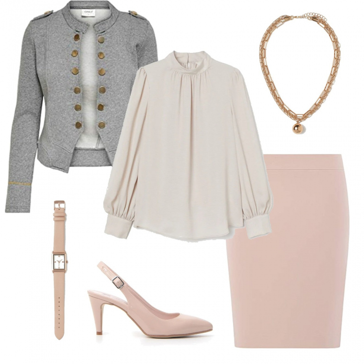 Outfit donna - Sweet Monday Style. Stile Bon Ton per Ufficio. Abbinamento con blazer, décolleté, camicie, gonne, ciondoli, orologi.