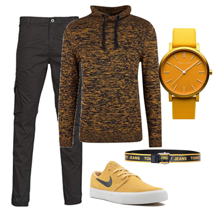 Outfit uomo - Yellow!. Stile Casual per Tutti i giorni. Abbinamento con sneakers, cinture, pantaloni, maglieria, orologi.