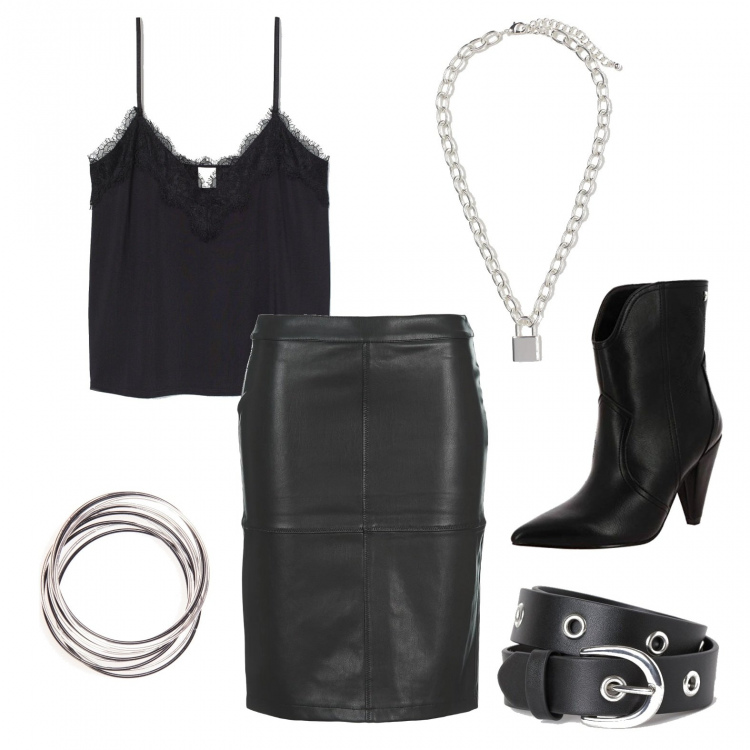 Outfit donna - Let\'s Rock!. Stile Rock per Serata fuori. Abbinamento con minigonne, braccialetti, stivaletti, cinture, canottiere, ciondoli.