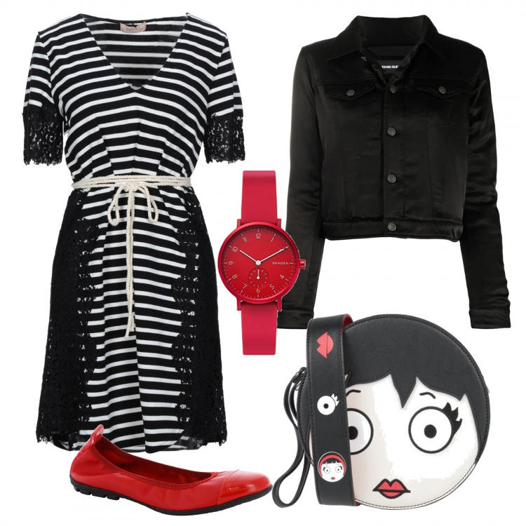Outfit donna - Il mio stile. Stile Trendy per Tutti i giorni. Abbinamento con vestiti corti, borse a tracolla, ballerine, blazer, orologi analogici.