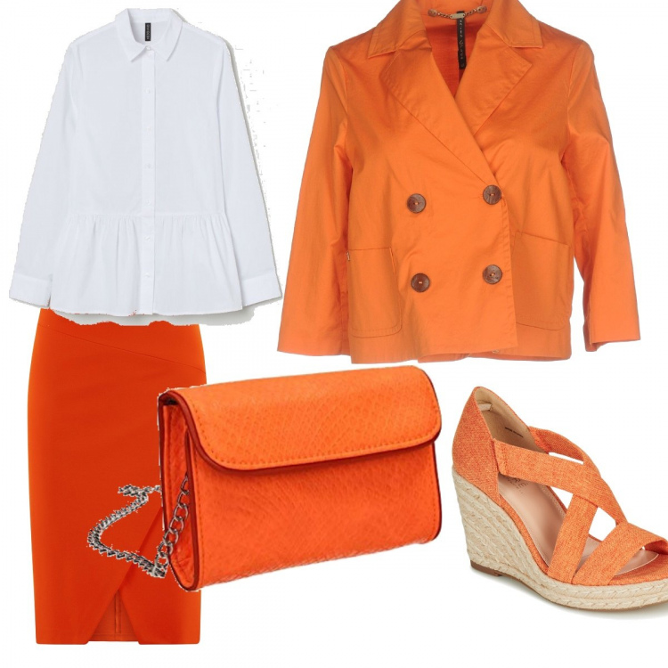 Outfit donna - Bon Ton #5053. Stile Bon Ton per Ufficio. Abbinamento con blazer, décolleté, gonne longuette, pochette, camicie.