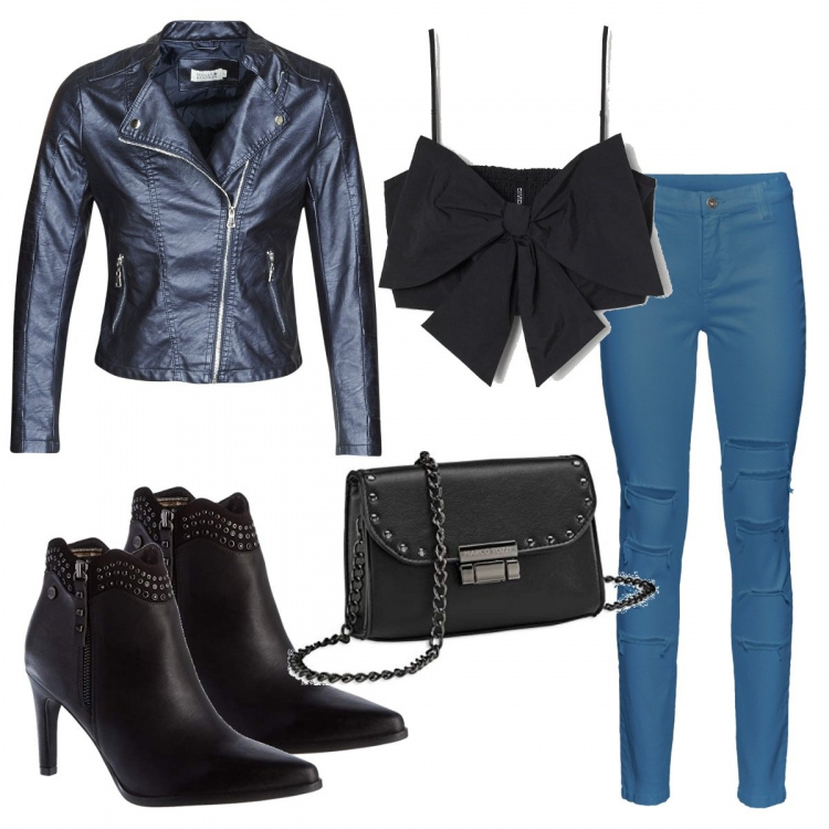 Outfit donna - Rock non solo black. Stile Rock per Serata fuori. Abbinamento con pantaloni, blazer, top, stivaletti, borse a tracolla.