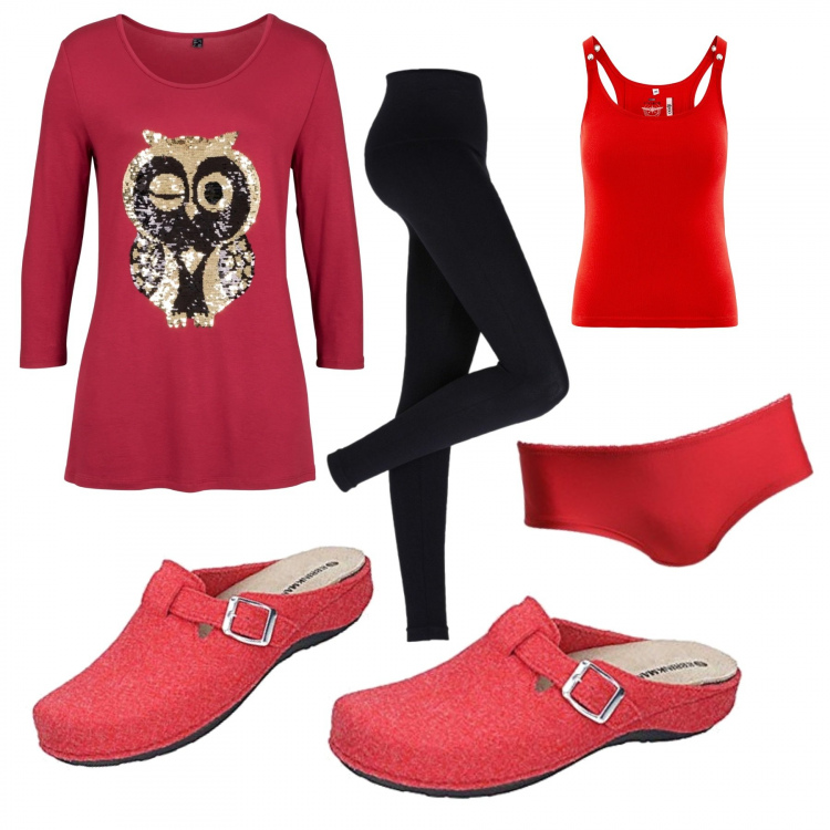 Outfit donna - Comodamente sul divano!. Stile Basic per Tutti i giorni. Abbinamento con leggings, pullovers, ciabatte, canottiere, culotte.