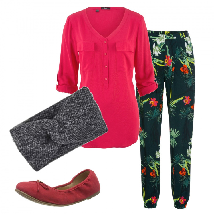 Outfit donna - Homewear in rosso. Stile Basic per Tutti i giorni. Abbinamento con bluse, pantaloni, ballerine, fasce per capelli.