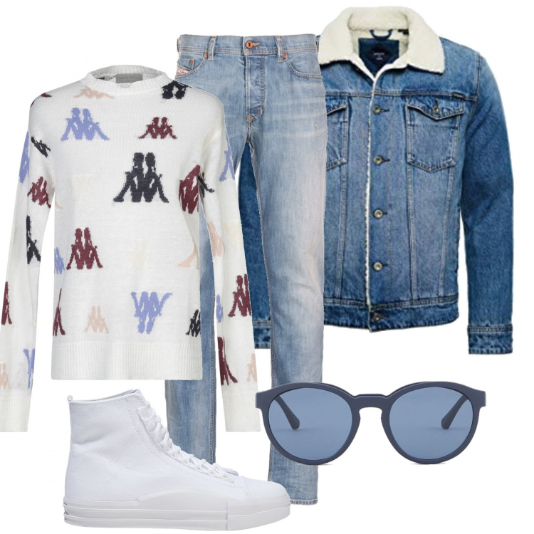 Outfit uomo - Il vintage è trendy!. Stile Trendy per Tutti i giorni. Abbinamento con jeans, pullovers, sneakers alte, occhiali da sole, giacche.