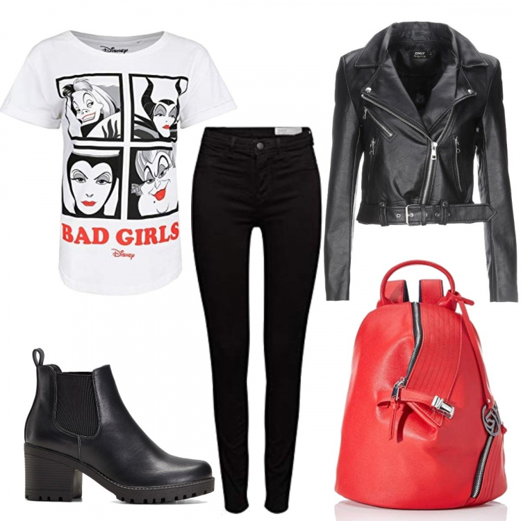 Outfit donna - Basic #9550. Stile Basic per Tutti i giorni. Abbinamento con stivaletti chelsea, cappotti, t-shirt, zaini, jeans.