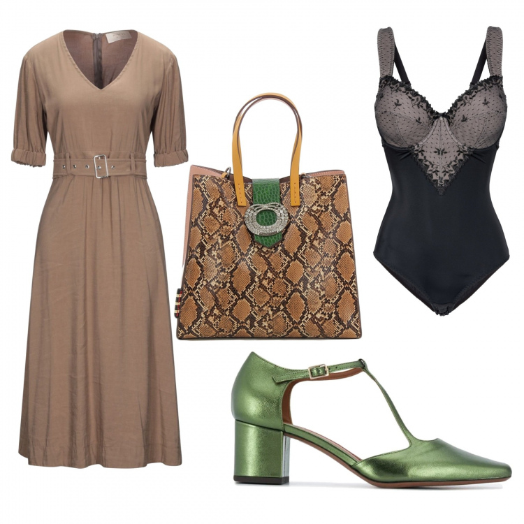 Outfit donna - Usciamo?. Stile Bon Ton per Tutti i giorni. Abbinamento con body, vestiti midi/longuette, borse a mano, décolleté.