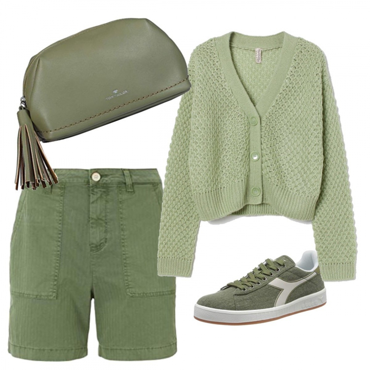 Outfit donna - Basic #9584. Stile Basic per Tutti i giorni. Abbinamento con bermuda, sneakers, cardigans, clutch.