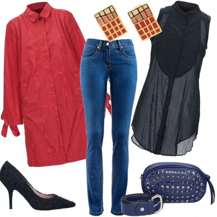 Outfit donna - Devo correre a preparare la cena. Stile Trendy per Tutti i giorni. Abbinamento con jeans dritti, cappotti, camicie, décolleté, marsupi, orecchini.