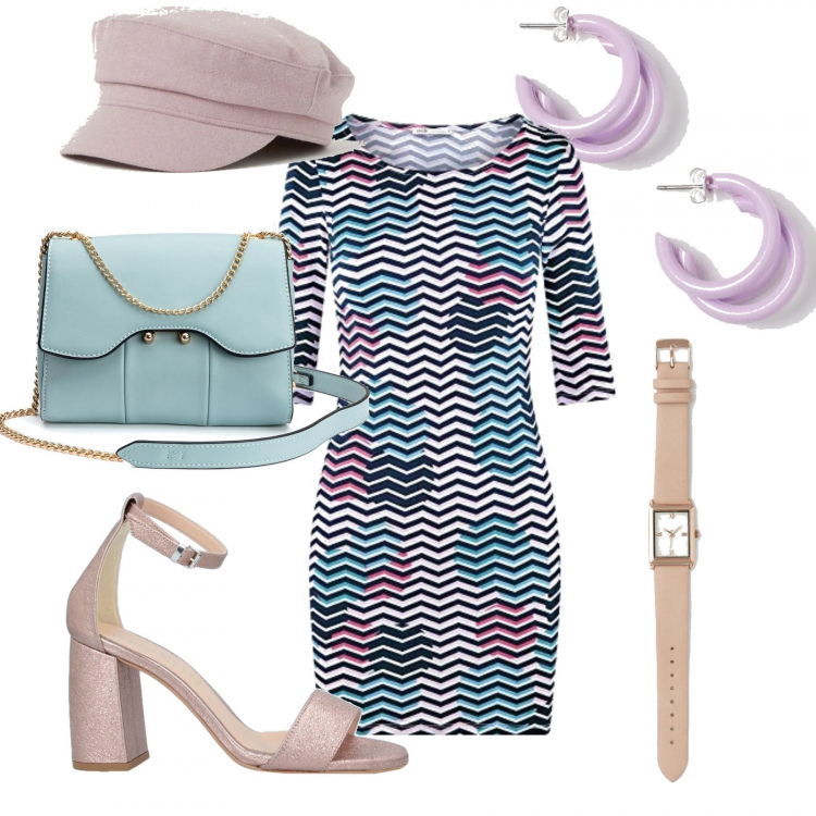 Outfit femme - Soirée 90\'s memphis. Style Tendance pour Soirée dehors. Assortir avec robes, boucles d'oreilles, chapeaux, montres, sacs besace, sandales à talon.