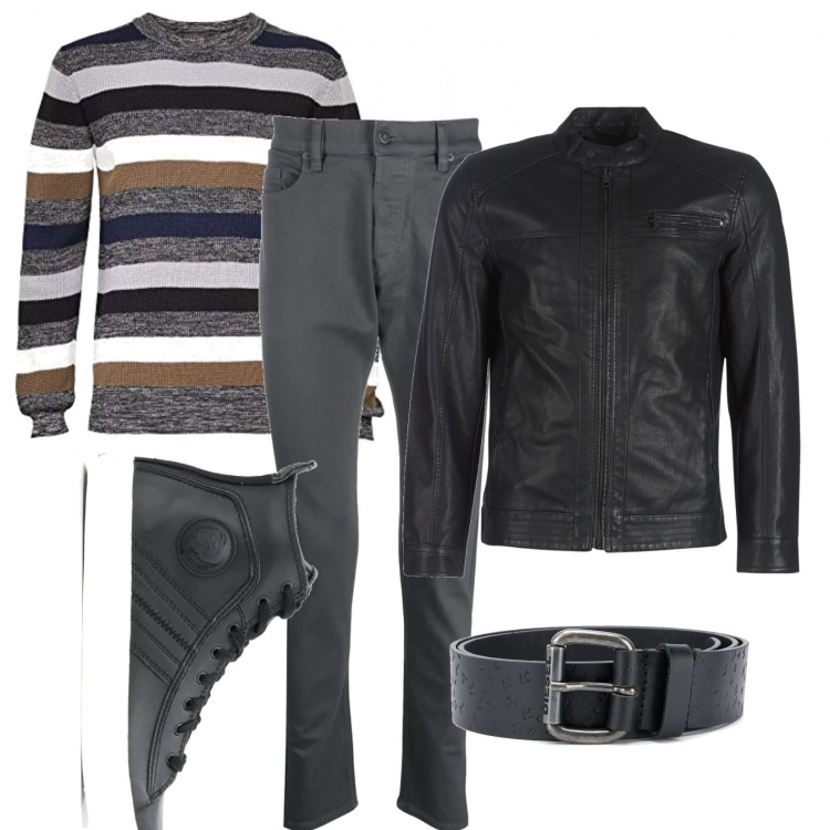 Outfit uomo - Pullover a righe. Stile Casual per Tutti i giorni. Abbinamento con giacche, sneakers, cinture, jeans, maglioni.