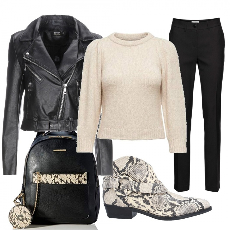 Outfit donna - Pit-One. Stile Rock per Tutti i giorni. Abbinamento con pantaloni, cappotti, stivaletti, pullovers, zaini.