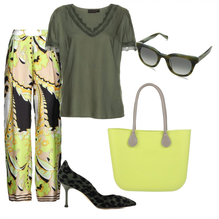 Outfit donna - Verde speranza.... Stile Bon Ton per Ufficio. Abbinamento con tuniche, pantaloni, borse a mano, décolleté, occhiali da sole.