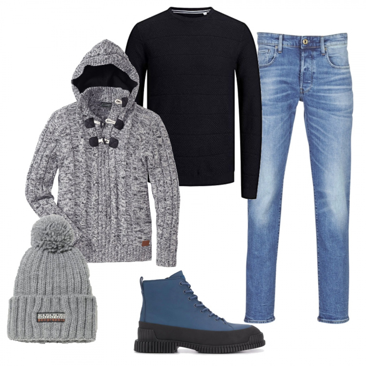 Outfit uomo - Quando il freddo chiama.... Stile Casual per Tutti i giorni. Abbinamento con maglieria, berretti, jeans dritti, stivali, pullovers.
