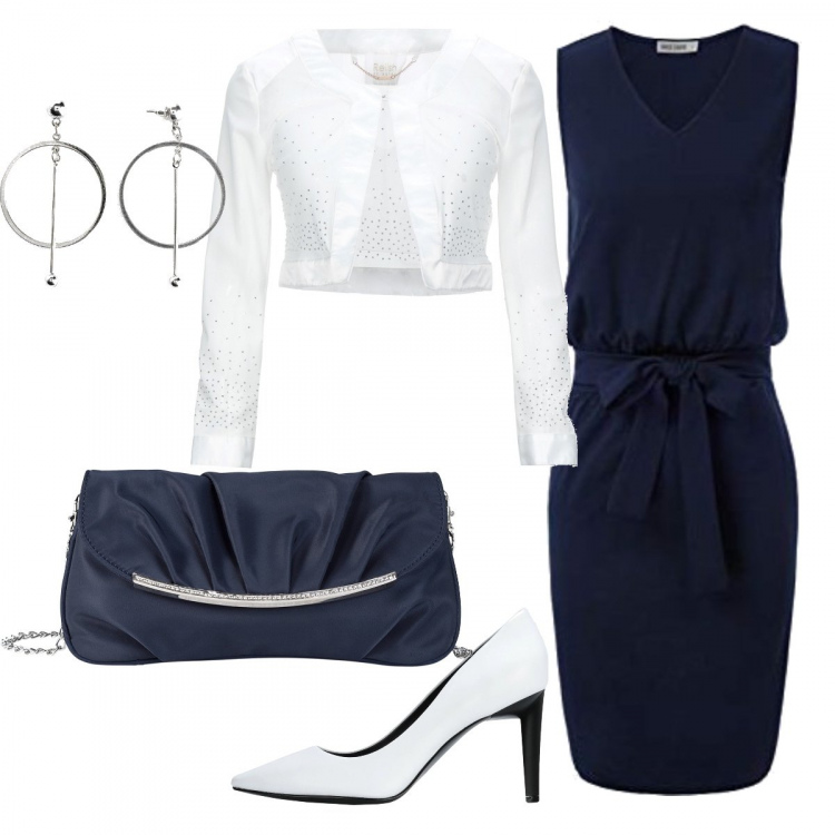 Outfit donna - Bon Ton #5440. Stile Bon Ton per Serata fuori. Abbinamento con pochette, orecchini, blazer, décolleté, vestiti senza maniche.