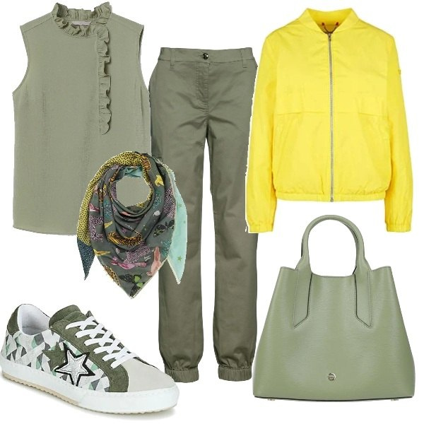 Outfit donna - Giornata Urban. Stile Urban per Tutti i giorni. Abbinamento con pantaloni cargo, borse a mano, sneakers, camicie, blazer, sciarpe.