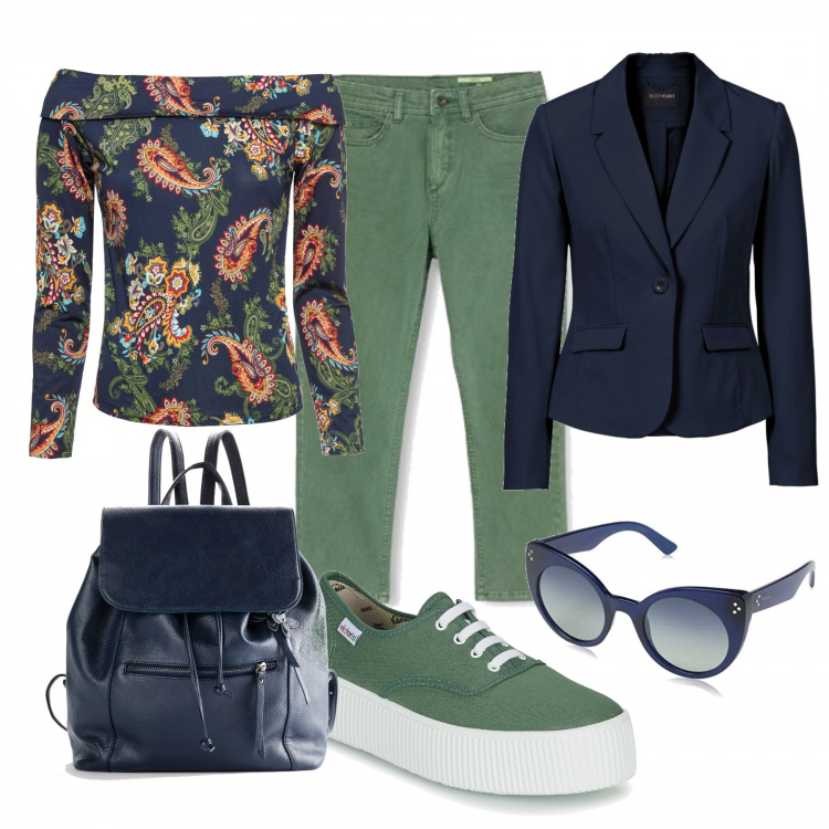 Outfit donna - Curvy cachemire. Stile Trendy per Tutti i giorni. Abbinamento con blazer, pullovers, zaini, sneakers, pantaloni skinny, occhiali da sole.