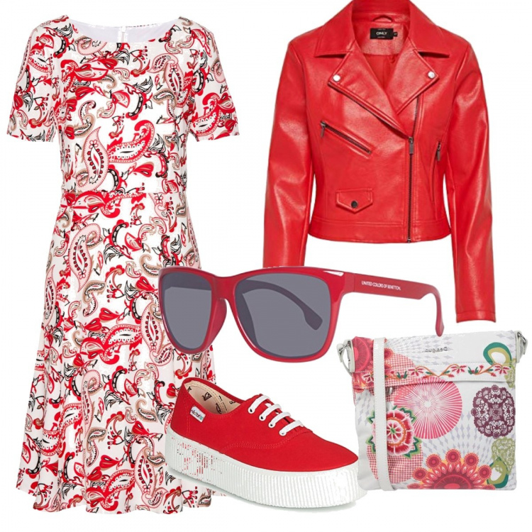 Outfit donna - Trendy #18568. Stile Trendy per Tutti i giorni. Abbinamento con vestiti midi/longuette, borse a tracolla, sneakers, blazer, occhiali da sole.