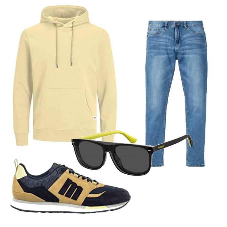 Outfit uomo - Casual #6869. Stile Casual per Tutti i giorni. Abbinamento con jeans, sneakers, occhiali da sole, felpe con cappuccio.