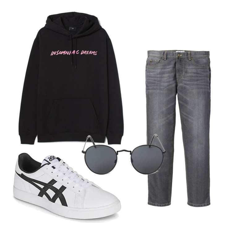 Outfit uomo - Casual #6879. Stile Casual per Tutti i giorni. Abbinamento con jeans dritti, sneakers, occhiali da sole, felpe con cappuccio.