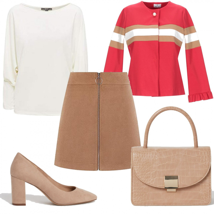 Outfit donna - Dove andiamo?. Stile Bon Ton per Tutti i giorni. Abbinamento con blazer, gonne, pullovers, borse a mano, décolleté.