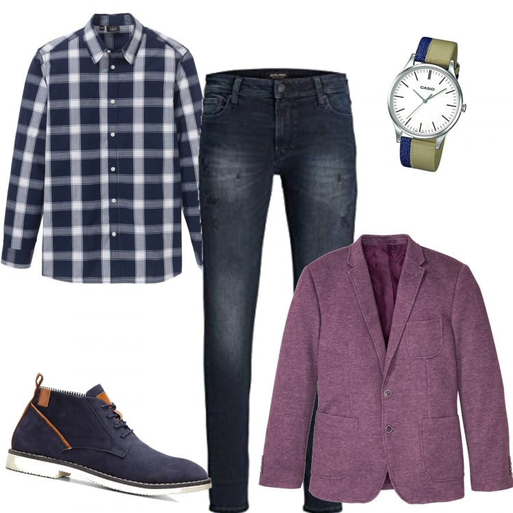 Outfit uomo - Camicia scozzese. Stile Urban per Tutti i giorni. Abbinamento con camicie, scarpe stringate, giacche, orologi analogici, jeans.