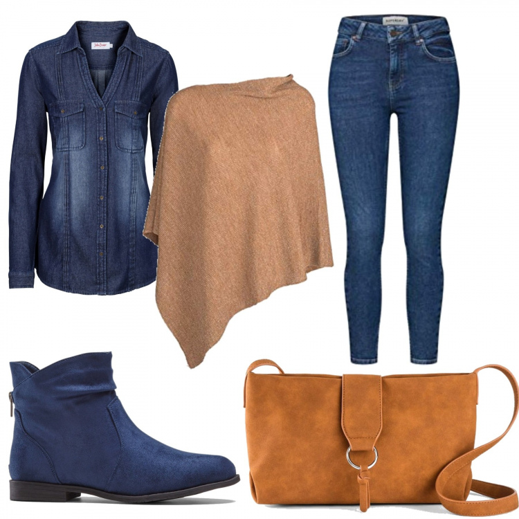 Outfit donna - Basic #10371. Stile Basic per Tutti i giorni. Abbinamento con stivaletti, camicie, borse a tracolla, cappotti, jeans skinny.