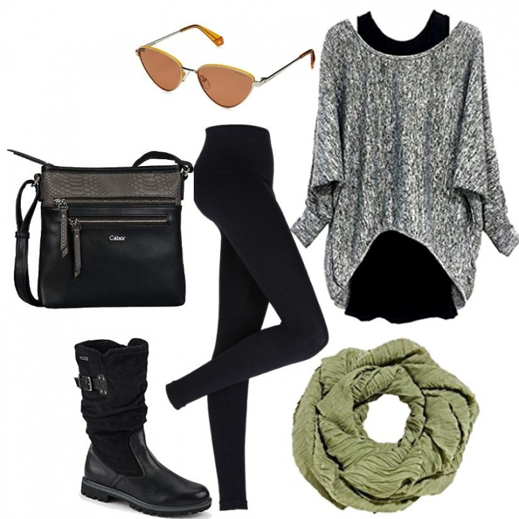 Outfit donna - It\'s super easy ♡. Stile Basic per Tutti i giorni. Abbinamento con leggings, maglioni, stivaletti, sciarpe, borse a spalla, occhiali da sole.