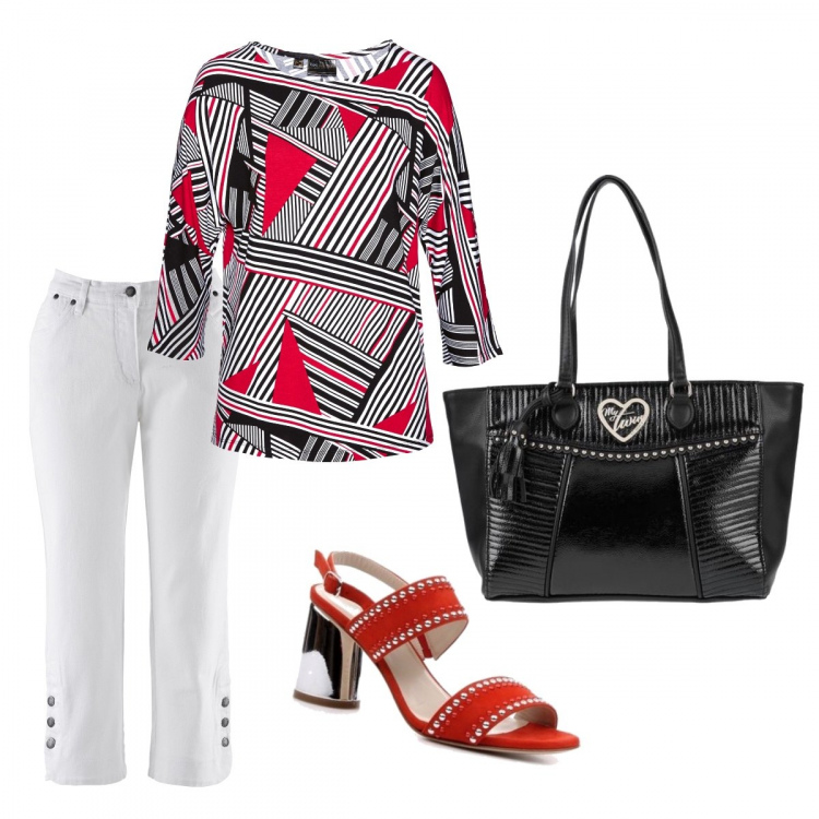 Outfit donna - Basic #10552. Stile Basic per Tutti i giorni. Abbinamento con pullovers, jeans, borse a mano, sandali col tacco.