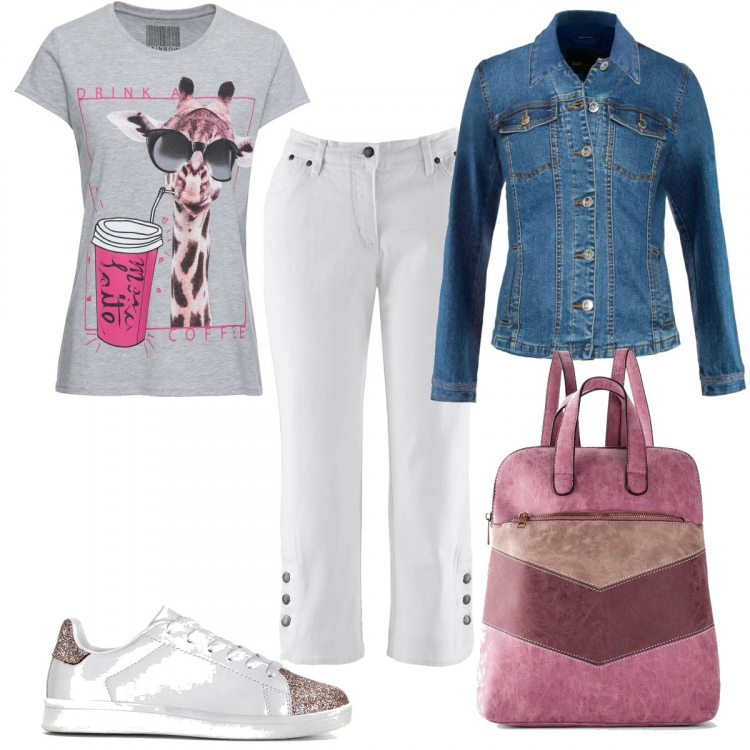Outfit donna - Primavera con BONPRIX. Stile Trendy per Tutti i giorni. Abbinamento con jeans, zaini, t-shirt, gonne, blazer.