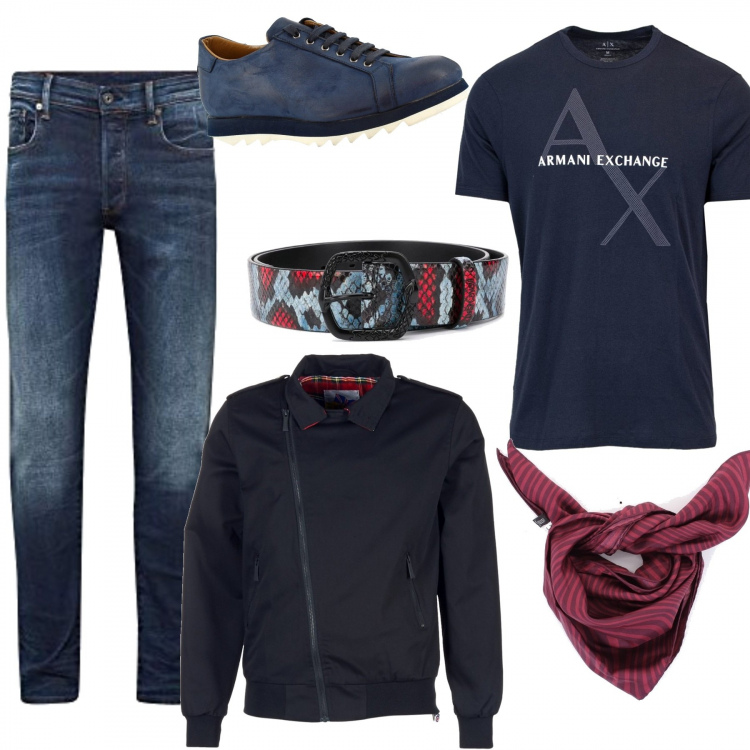 Outfit uomo - La cinta pitonata. Stile Trendy per Serata speciale. Abbinamento con scarpe stringate, t-shirt, sciarpe, giacche, cinture, jeans.