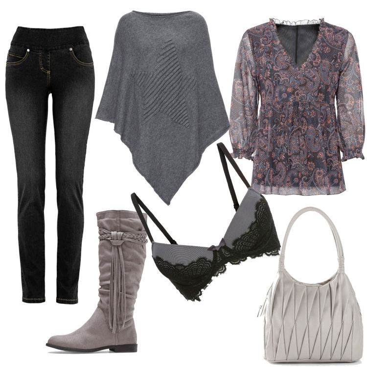 Outfit donna - Bonprix Total look. Stile Basic per Tutti i giorni. Abbinamento con jeans, pullovers, cappotti, stivali, reggiseni, borse a mano.