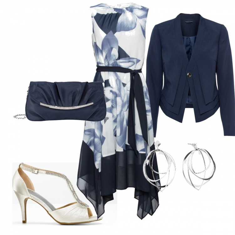 Outfit donna - Eleganza a...Bon Prix. Stile Chic per Serata fuori. Abbinamento con pochette, vestiti, blazer, sandali gioiello, jeans dritti.