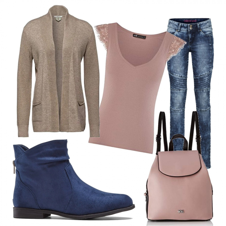 Outfit donna - Basic #10729. Stile Basic per Scuola/Università. Abbinamento con stivaletti, jeans skinny, zaini, top, cappotti.