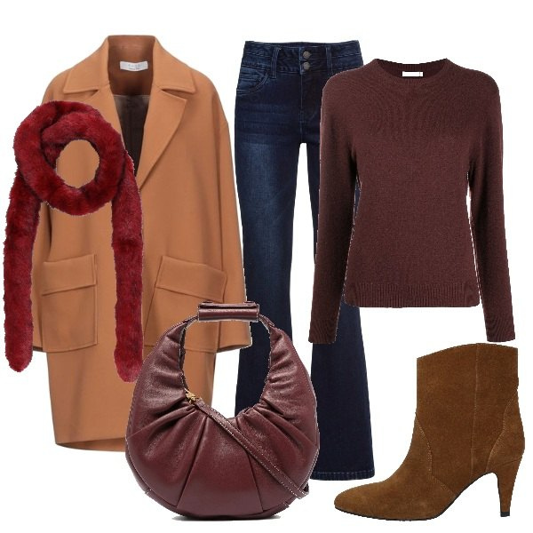 Outfit donna - Chic #10490. Stile Chic per Tutti i giorni. Abbinamento con jeans bootcut, cappotti, stivaletti, sciarpe, borse tote, maglieria.
