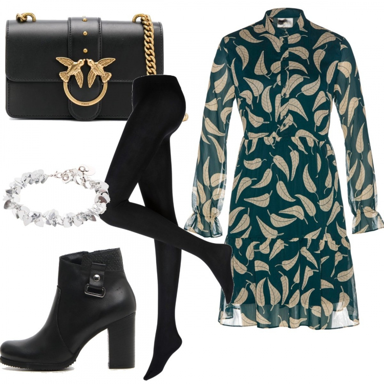 Outfit donna - Trendy #19425. Stile Trendy per Tutti i giorni. Abbinamento con collant, vestiti, braccialetti, borse a spalla, stivaletti.