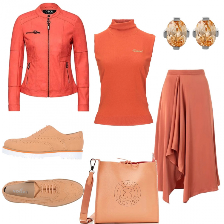 Outfit donna - Trendy #19709. Stile Trendy per Ufficio. Abbinamento con scarpe stringate, gonne longuette, pullovers, blazer, orecchini, borse a mano.