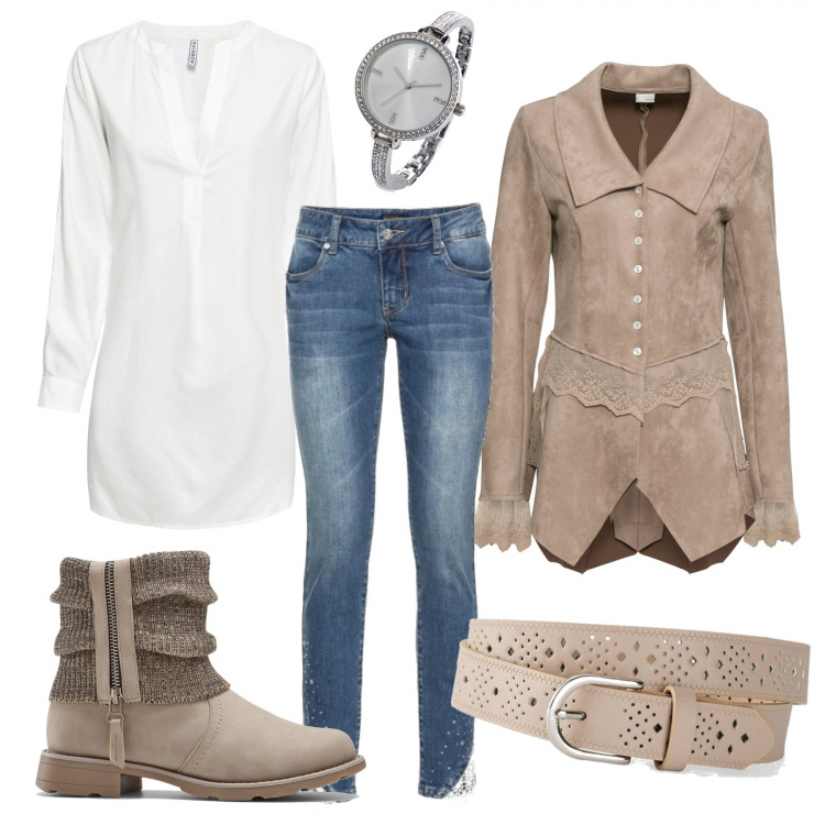 Outfit donna - Similpelle protagonista OLDRISA. Stile Basic per Tutti i giorni. Abbinamento con stivaletti, blazer, bluse, jeans, cinture, orologi.