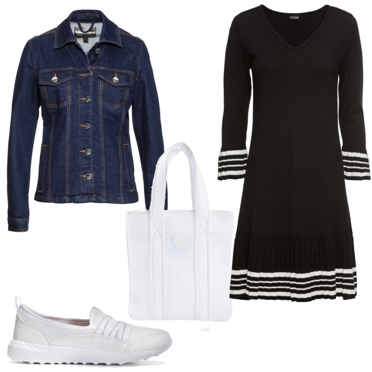 Outfit donna - Simpatico questo vestito. Stile Basic per Tutti i giorni. Abbinamento con vestiti, sneakers, blazer, borse a mano.