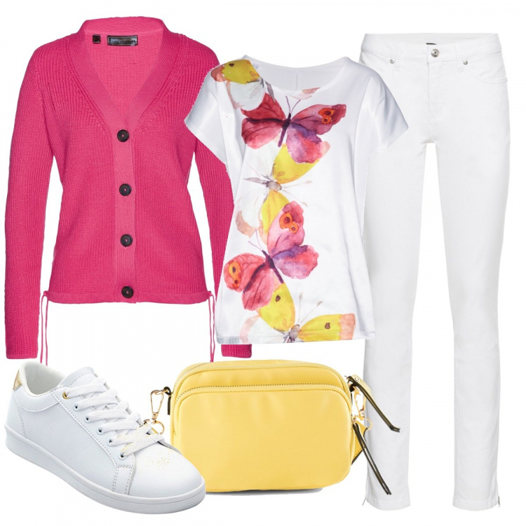 Outfit donna - Total look da BonPrix. Stile Basic per Tutti i giorni. Abbinamento con jeans skinny, pullovers, cardigans, sneakers, borse a tracolla.